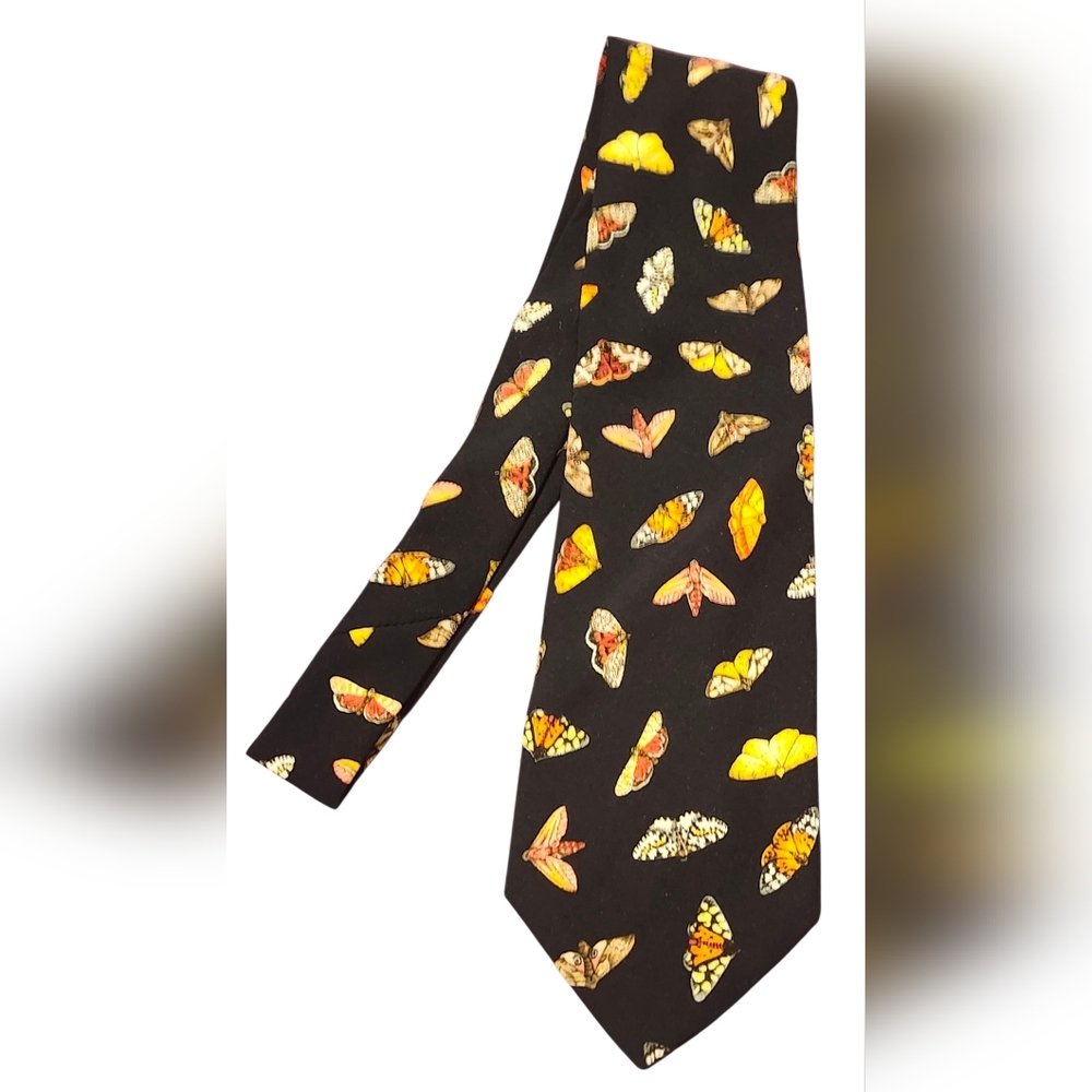 Black Tie with Colorful Butterfly Print